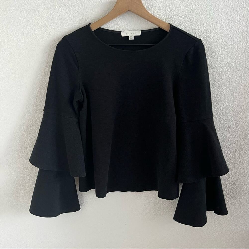 Eri + Ali Black Statement Sleeve Textured Top XS